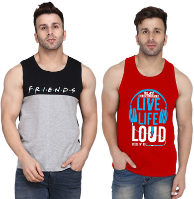 SLOWLORIS Printed, Colorblock Men Scoop Neck Red, Black, Grey T-Shirt