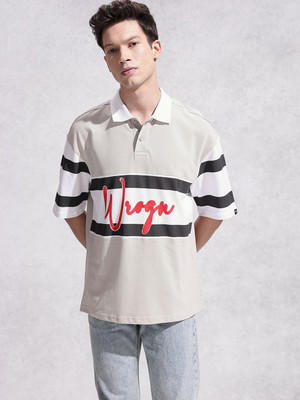 WROGN Colorblock Men Polo Neck Grey T-Shirt