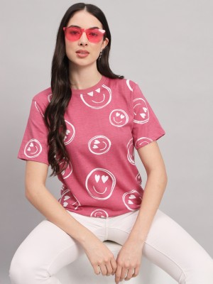 THE DRY STATE Printed Women Round Neck Pink T-Shirt