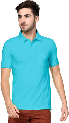 Bumchums Solid Men Polo Neck Light Blue T-Shirt
