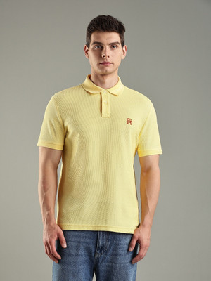 TOMMY HILFIGER Self Design Men Polo Neck Yellow T-Shirt