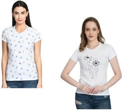 IndiWeaves Printed Women Round Neck Multicolor T-Shirt