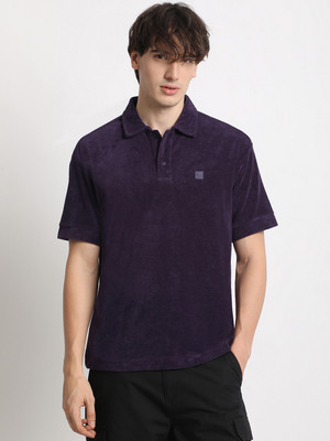THE BEAR HOUSE Solid Men Polo Neck Purple T-Shirt