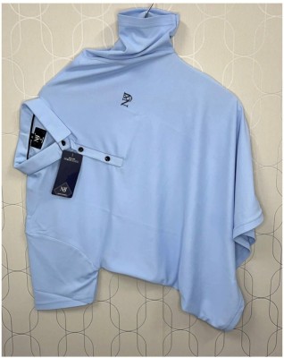 N AND J Solid Men Polo Neck Light Blue T-Shirt