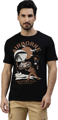 ROYAL ENFIELD Printed, Typography Men Round Neck Black T-Shirt