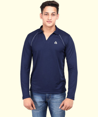 DSWS Solid Men Polo Neck Dark Blue T-Shirt