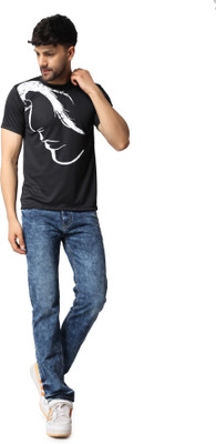 Flirty Printed Men Round Neck Black T-Shirt
