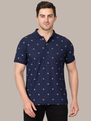 Zeffit Printed Men Polo Neck Dark Blue T-Shirt