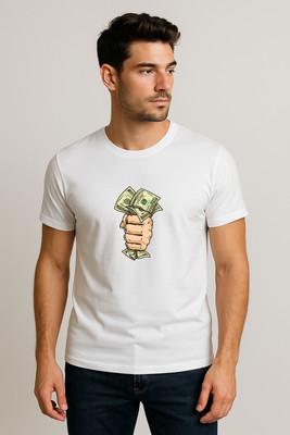 Swaydem Graphic Print Men Round Neck Reversible White T-Shirt