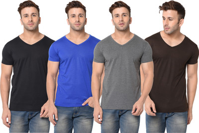 JB Jangoboy Solid Men V Neck Multicolor T-Shirt