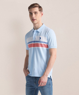 U.S. POLO ASSN. Striped Men Polo Neck Blue T-Shirt