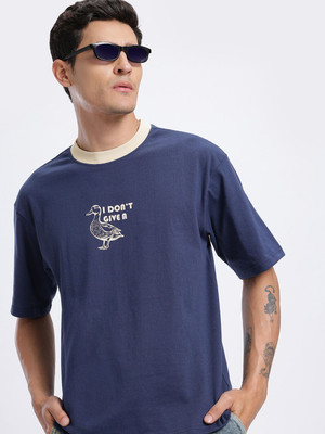 Glitchez Printed Men Round Neck Blue T-Shirt