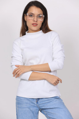 RRAVAYKI Solid Women Round Neck White T-Shirt