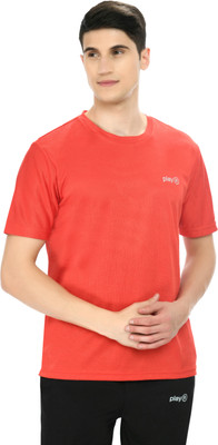 playR Solid Men Round Neck Red T-Shirt