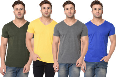 JB Jangoboy Solid Men V Neck Multicolor T-Shirt