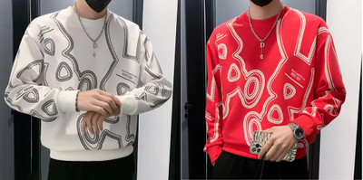 Conway Printed Men Round Neck White, Red T-Shirt