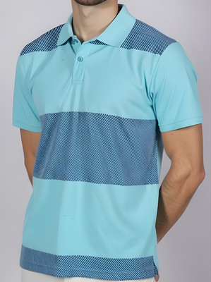SINDHIGARMENT Printed Men Polo Neck Light Blue T-Shirt