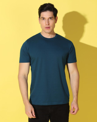 WOOSTRO Solid Men Round Neck Dark Blue T-Shirt