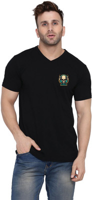 Blisstone Printed Men V Neck Black T-Shirt