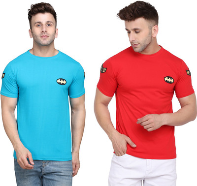Blisstone Solid Men Round Neck Light Blue, Red T-Shirt