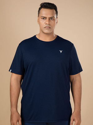 TECHNOSPORT Solid Men Round Neck Blue T-Shirt