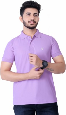 KASHIRA Solid Men Polo Neck Purple T-Shirt