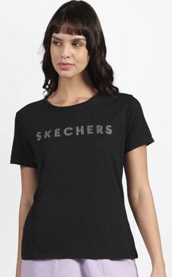 Skechers Printed Women Round Neck Black T-Shirt