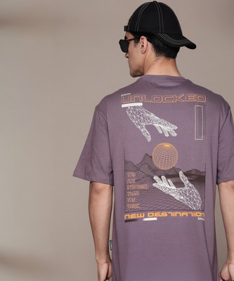 Roadster Printed, Typography Men Round Neck Grey T-Shirt