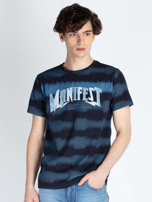 Status Quo Printed Men Round Neck Navy Blue T-Shirt