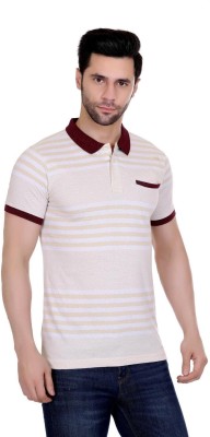 AXMANN Striped Men Polo Neck Beige T-Shirt