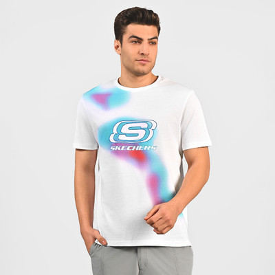 Skechers Abstract Men Round Neck White T-Shirt
