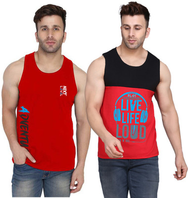 SLOWLORIS Typography Men Scoop Neck Black, Red T-Shirt