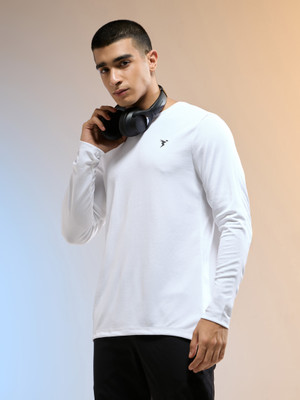 TECHNOSPORT Solid Men Crew Neck White T-Shirt