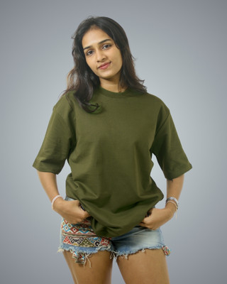 BlendCulture Solid Women Round Neck Green T-Shirt