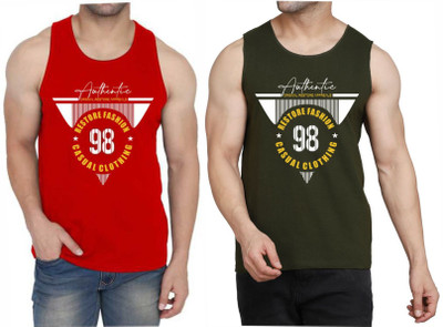 WOOSTRO Printed Men Scoop Neck Red, Dark Green T-Shirt