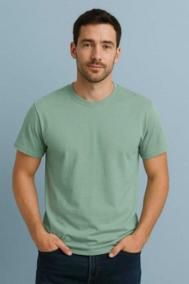 HANVIK Solid Men Round Neck Green T-Shirt