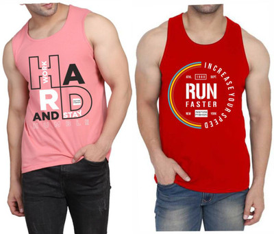 WOOSTRO Printed Men Scoop Neck Pink, Red T-Shirt