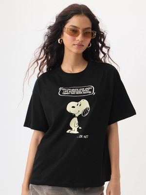 The Souled Store Cartoon Women Round Neck Black T-Shirt