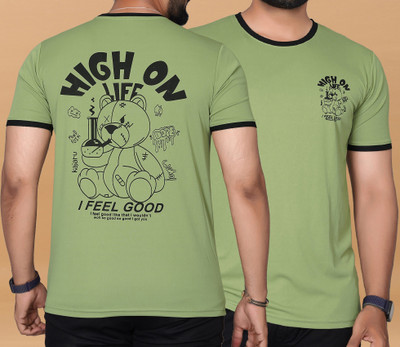 KAJARU Printed Men Round Neck Green T-Shirt