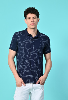 Star Fox Printed Men Polo Neck Dark Blue T-Shirt