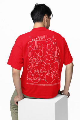 Hello Swanky Printed Men Round Neck Red T-Shirt