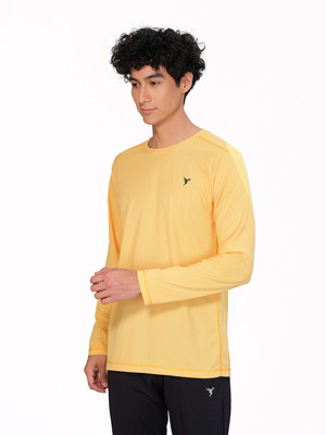 TECHNOSPORT Solid Men Crew Neck Yellow T-Shirt