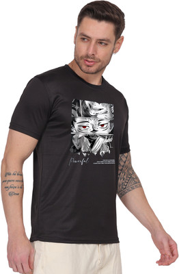 Lebaos Printed Men Round Neck Black T-Shirt