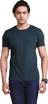 CIVAO Solid Men Round Neck Dark Green T-Shirt