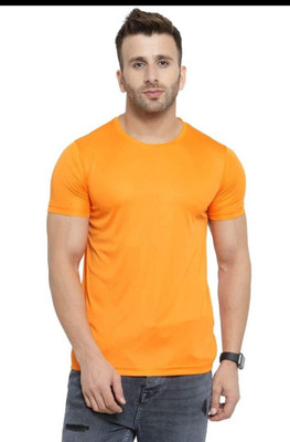 RIVAAZ Collections Solid Men Round Neck Yellow T-Shirt