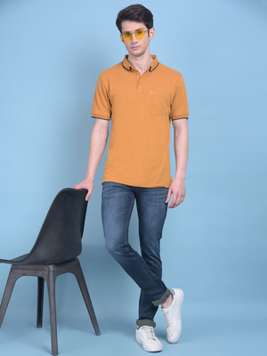 CRIMSOUNE CLUB Solid Men Polo Neck Yellow T-Shirt