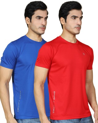 SUPERSQUAD Solid, Sporty Men Round Neck Red, Blue T-Shirt