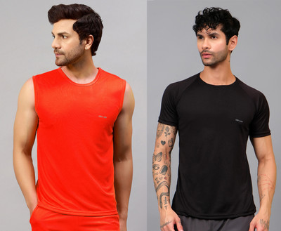 UDI n ADI Self Design Men Round Neck Red, Black T-Shirt