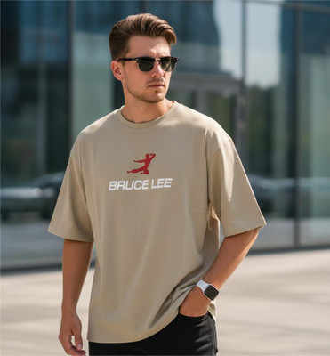 shhop Graphic Print Men Crew Neck Beige T-Shirt