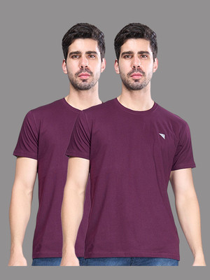 Unibro Solid Men Crew Neck Purple T-Shirt